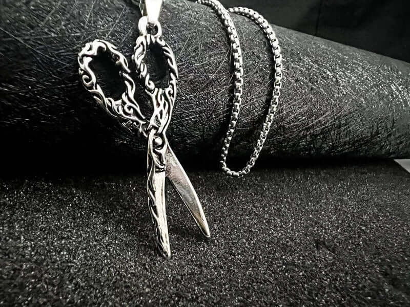 THE MEN THING SS Pendant/ Necklace SCISSORS FLAME - Alloy Scissors Pendant with Pure Stainless Steel 24inch Round Box Chain, Milan trending Style for Men & Boy
