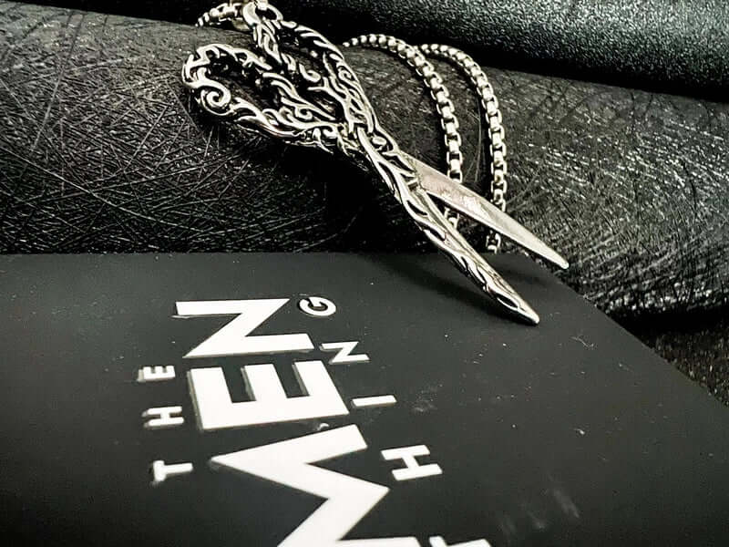 THE MEN THING SS Pendant/ Necklace SCISSORS FLAME - Alloy Scissors Pendant with Pure Stainless Steel 24inch Round Box Chain, Milan trending Style for Men & Boy
