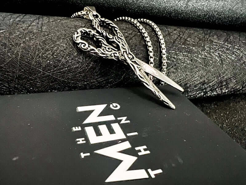 THE MEN THING SS Pendant/ Necklace SCISSORS FLAME - Alloy Scissors Pendant with Pure Stainless Steel 24inch Round Box Chain, Milan trending Style for Men & Boy