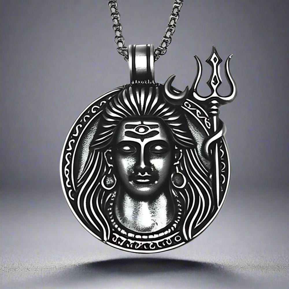 THE MEN THING SS Pendant/ Necklace SHIVA THE PROTECTOR - Pure Vintage Pure Steel Pendant with 24inch Round Box Chain for Men & Boys