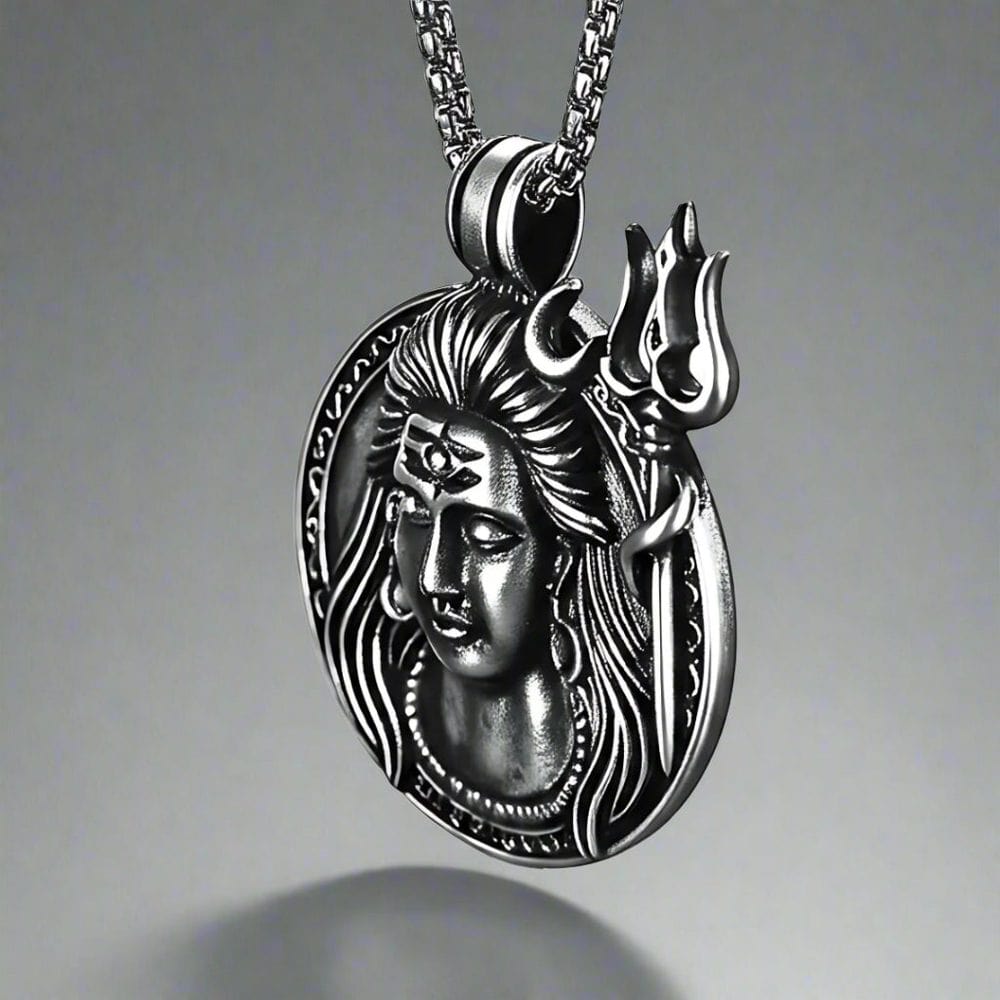 THE MEN THING SS Pendant/ Necklace SHIVA THE PROTECTOR - Pure Vintage Pure Steel Pendant with 24inch Round Box Chain for Men & Boys