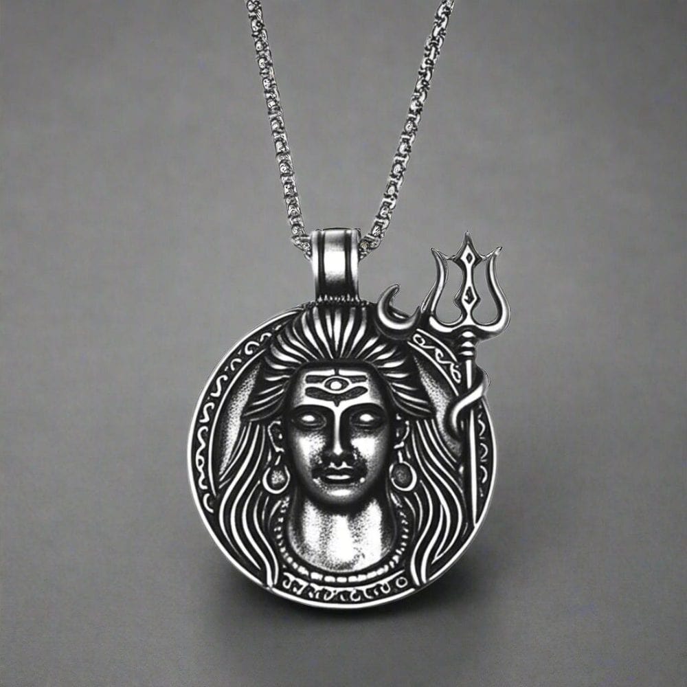 THE MEN THING SS Pendant/ Necklace SHIVA THE PROTECTOR - Pure Vintage Pure Steel Pendant with 24inch Round Box Chain for Men & Boys