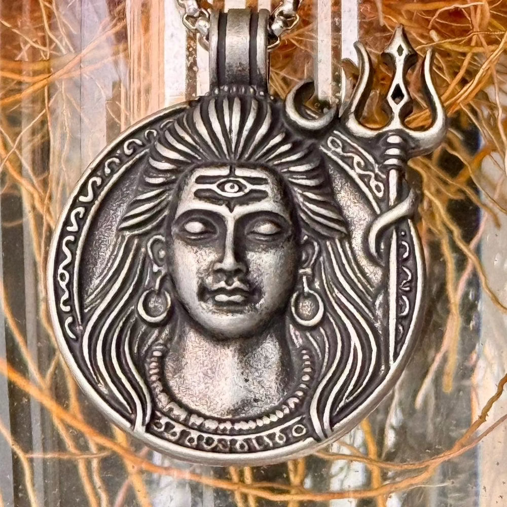 THE MEN THING SS Pendant/ Necklace SHIVA THE PROTECTOR - Pure Vintage Pure Steel Pendant with 24inch Round Box Chain for Men & Boys