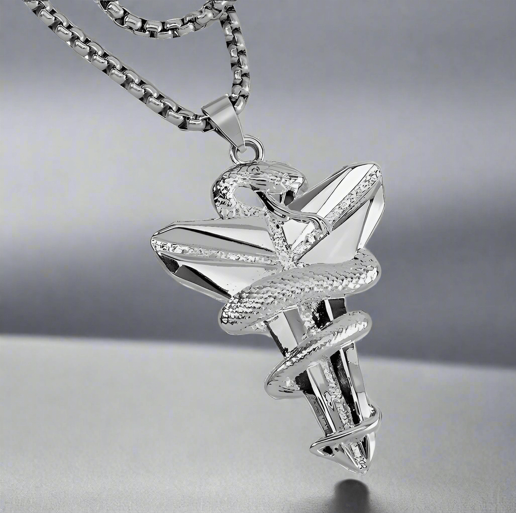 THE MEN THING SS Pendant/ Necklace SILVER MAMBA - Alloy Pendant with Pure Stainless Steel 24inch Round Box Chain, European trending Style for Men & Boy