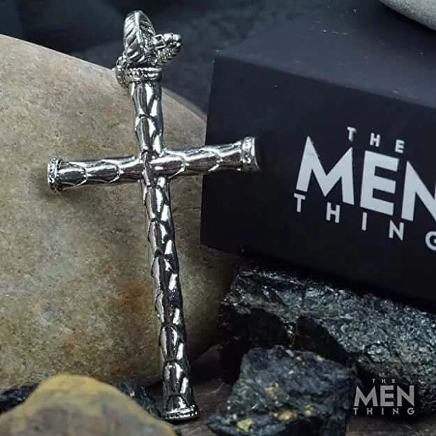 THE MEN THING SS Pendant/ Necklace SIMPLE CROSS - Alloy Pendant with Pure Stainless Steel 24inch Round Box Chain, European trending Style for Men & Boys
