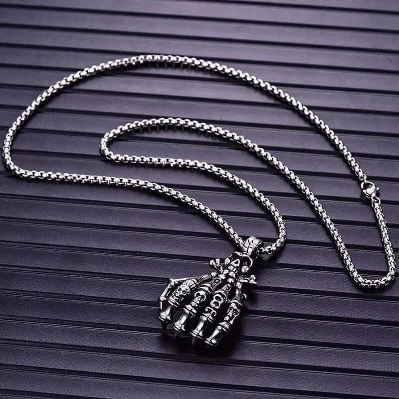 THE MEN THING SS Pendant/ Necklace SKELEHAND - Alloy Pendant with Pure Stainless Steel 24inch Chain for Men, American trending Style - Round Box Chain for Men & Boy