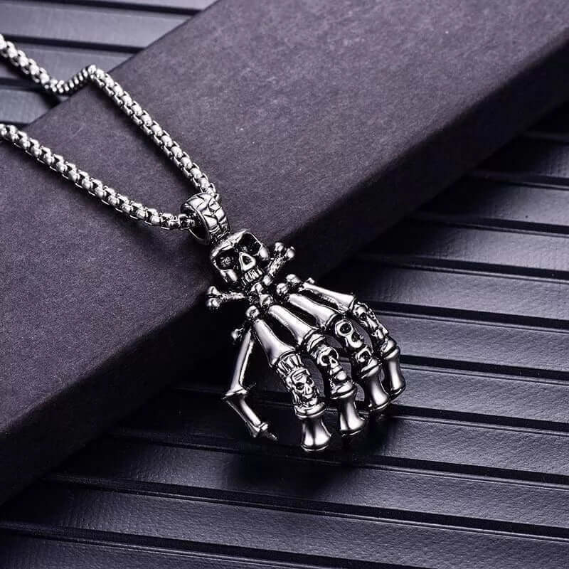 THE MEN THING SS Pendant/ Necklace SKELEHAND - Alloy Pendant with Pure Stainless Steel 24inch Chain for Men, American trending Style - Round Box Chain for Men & Boy
