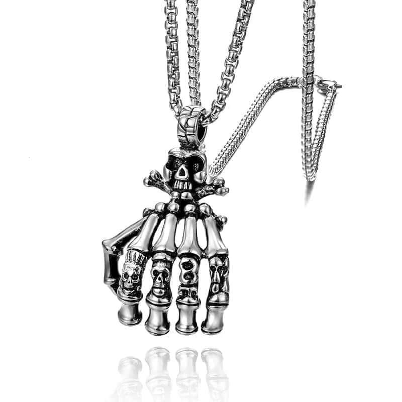THE MEN THING SS Pendant/ Necklace SKELEHAND - Alloy Pendant with Pure Stainless Steel 24inch Chain for Men, American trending Style - Round Box Chain for Men & Boy