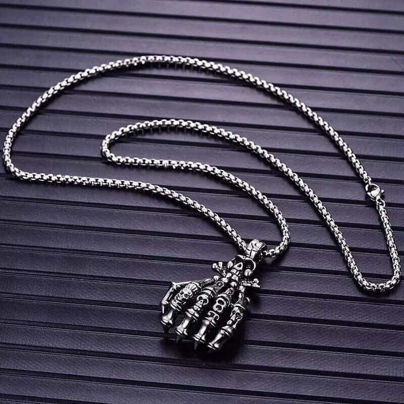 THE MEN THING SS Pendant/ Necklace SKELEHAND - Alloy Pendant with Pure Stainless Steel 24inch Chain for Men, American trending Style - Round Box Chain for Men & Boy