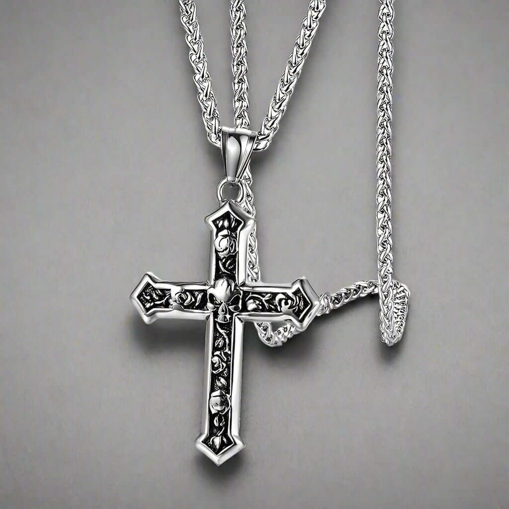 THE MEN THING SS Pendant/ Necklace SKULL CROSS - Alloy Pendant with Pure Stainless Steel 24inch Round Box Chain, American trending Style for Men & Boy