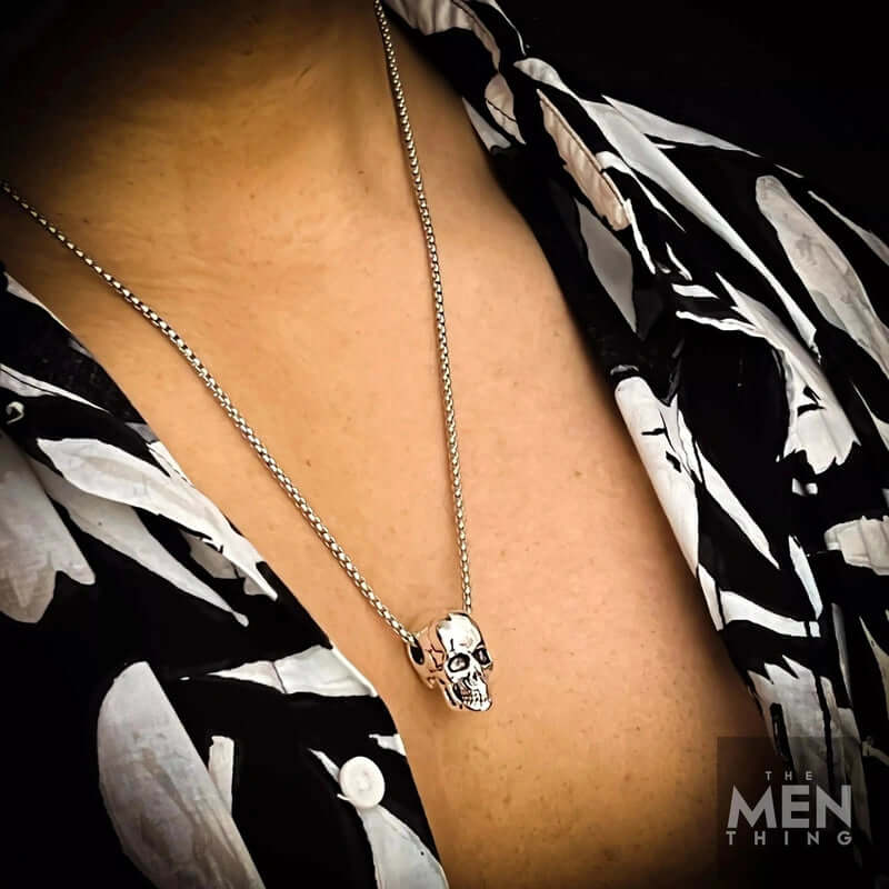 THE MEN THING SS Pendant/ Necklace SKULL HARD - Alloy Silver Skull Pendant with Pure Stainless Steel 24inch Round Box Chain, European trending Style Men & Boy
