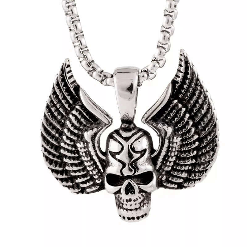 THE MEN THING SS Pendant/ Necklace SKULL WING - Pure Titanium Steel Pendant with 24inch Round Box Chain for Men & Boys
