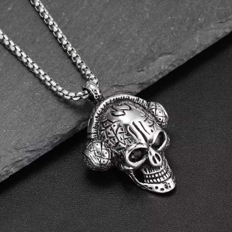 THE MEN THING SS Pendant/ Necklace SKULLBEAT - Alloy Pendant with Pure Stainless Steel 24inch Chain for Men, American trending Style - Round Box Chain