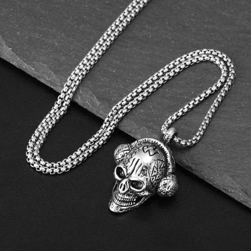 THE MEN THING SS Pendant/ Necklace SKULLBEAT - Alloy Pendant with Pure Stainless Steel 24inch Chain for Men, American trending Style - Round Box Chain