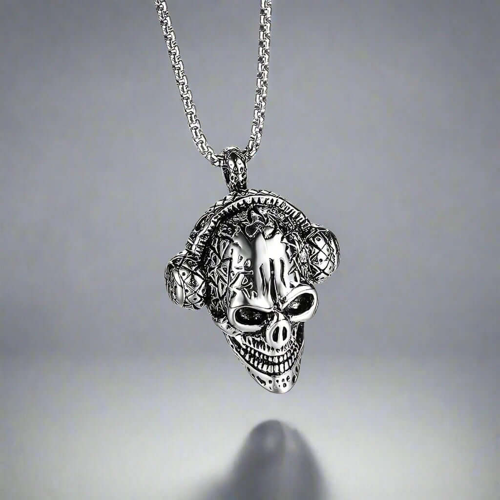 THE MEN THING SS Pendant/ Necklace SKULLBEAT - Alloy Pendant with Pure Stainless Steel 24inch Chain for Men, American trending Style - Round Box Chain