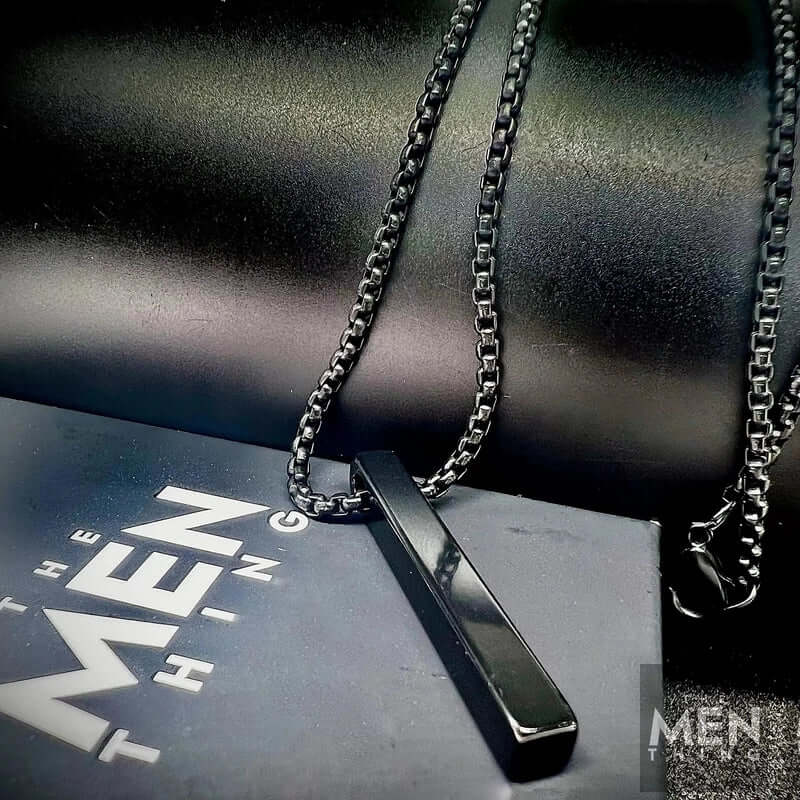 THE MEN THING SS Pendant/ Necklace SLEEK BLACK - Pure Titanium Steel Pendant with 24inch Round Box Chain for Men & Boys