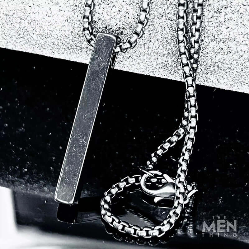 THE MEN THING SS Pendant/ Necklace SLEEK BLACK - Pure Titanium Steel Pendant with 24inch Round Box Chain for Men & Boys