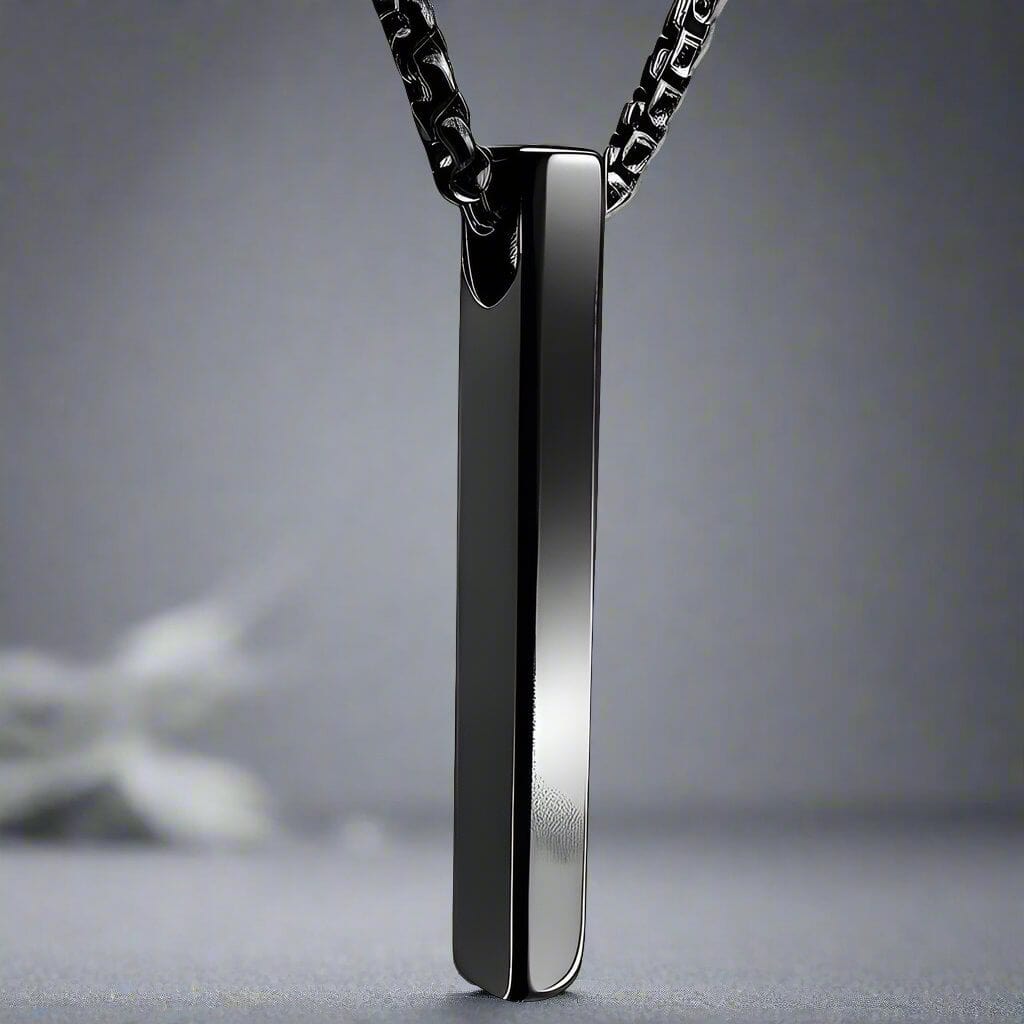 THE MEN THING SS Pendant/ Necklace SLEEK BLACK - Pure Titanium Steel Pendant with 24inch Round Box Chain for Men & Boys