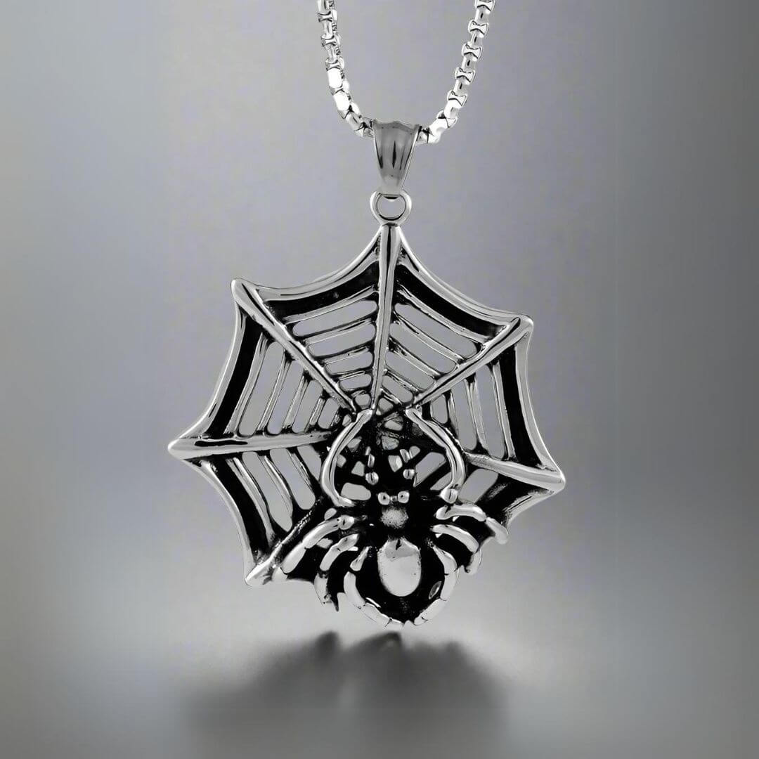 THE MEN THING SS Pendant/ Necklace SPIDER NET - Pure Titanium Steel Pendant with 24inch Round Box Chain for Men & Boys