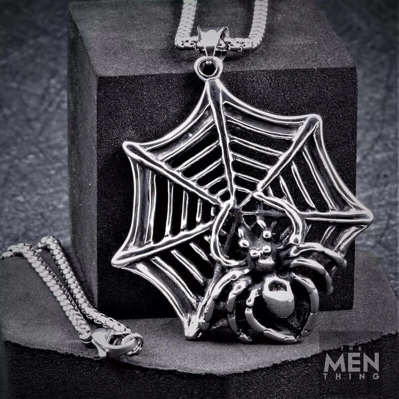THE MEN THING SS Pendant/ Necklace SPIDER NET - Pure Titanium Steel Pendant with 24inch Round Box Chain for Men & Boys