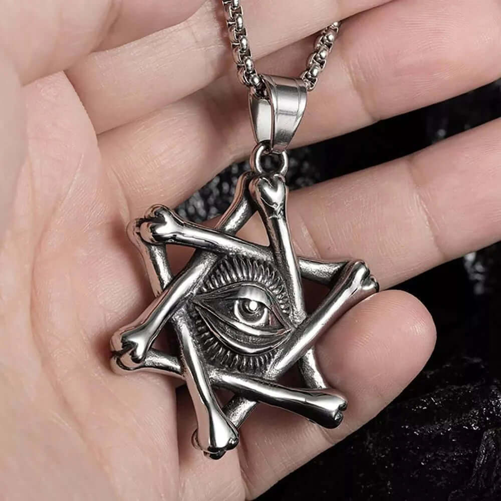 THE MEN THING SS Pendant/ Necklace STAR EYE - Alloy Pendant with Pure Stainless Steel 24inch Round Box Chain, American trending Style for Men & Boy