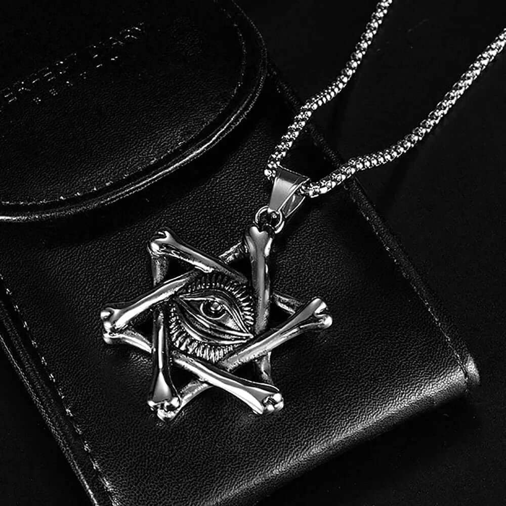 THE MEN THING SS Pendant/ Necklace STAR EYE - Alloy Pendant with Pure Stainless Steel 24inch Round Box Chain, American trending Style for Men & Boy