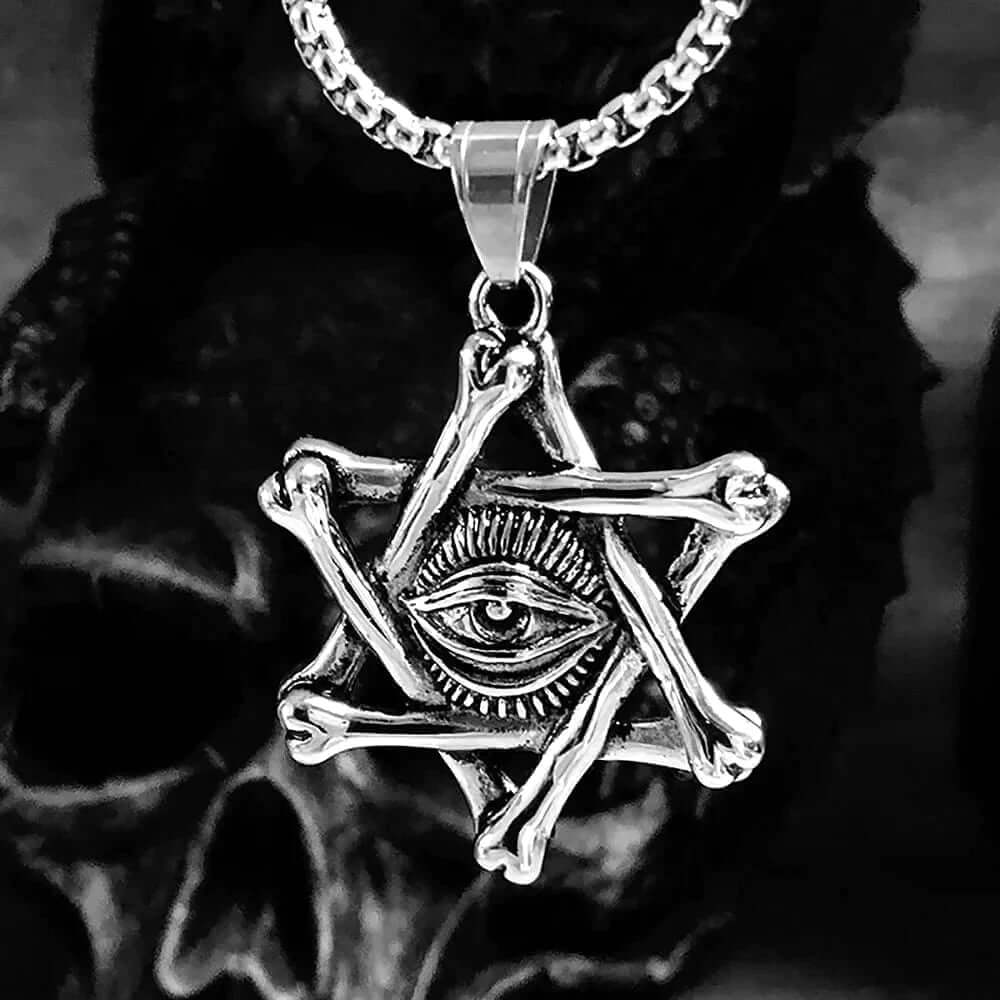 THE MEN THING SS Pendant/ Necklace STAR EYE - Alloy Pendant with Pure Stainless Steel 24inch Round Box Chain, American trending Style for Men & Boy