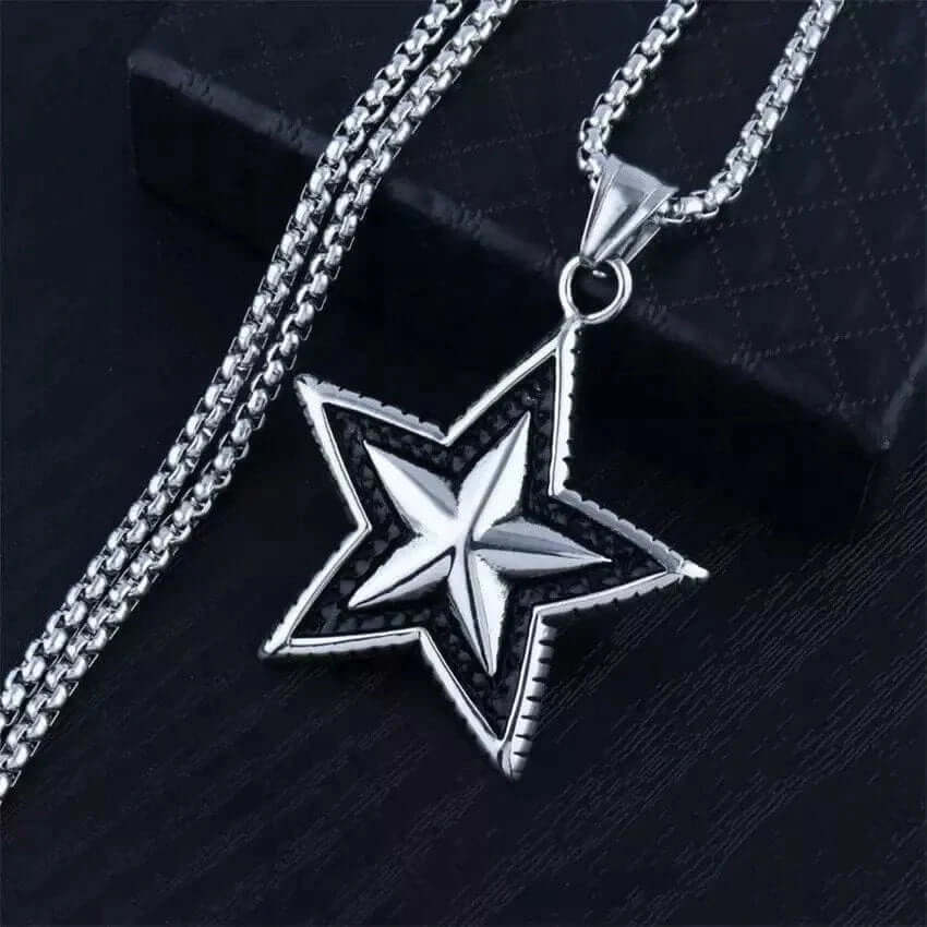 THE MEN THING SS Pendant/ Necklace STAR THAT SHINES - Alloy Star Pendant with Pure Stainless Steel 24inch Round Box Chain, American trending Styl for Men & Boy