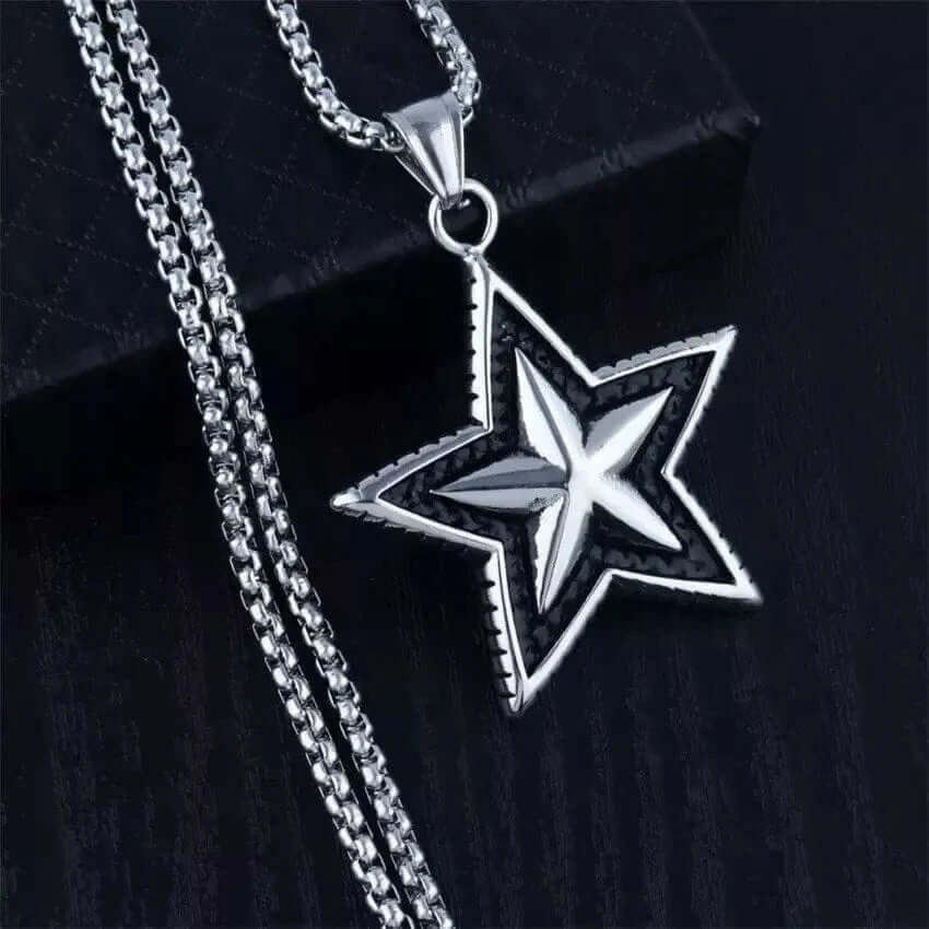 THE MEN THING SS Pendant/ Necklace STAR THAT SHINES - Alloy Star Pendant with Pure Stainless Steel 24inch Round Box Chain, American trending Styl for Men & Boy