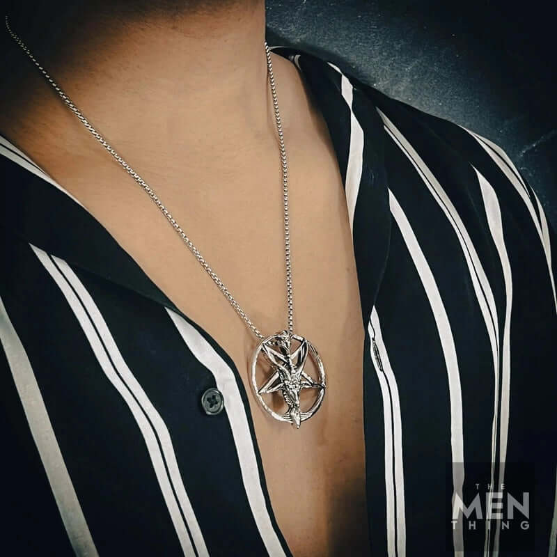 THE MEN THING SS Pendant/ Necklace STELLAR GOAT - Alloy Goat Pendant with Pure Stainless Steel 24inch Round Box Chain, American trending Style for Men & Boy