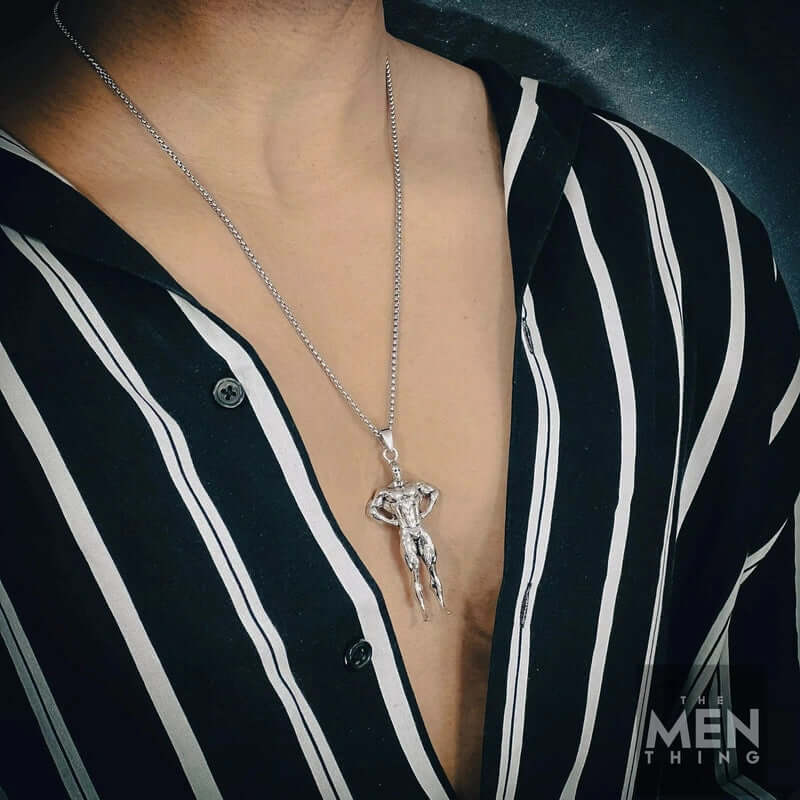 THE MEN THING SS Pendant/ Necklace STRONG ME - Alloy Pendant with Pure Stainless Steel 24inch Round Box Chain, American trending Style for Men & Boy