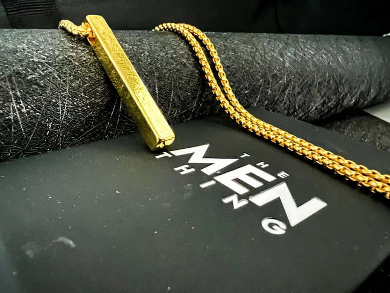 THE MEN THING SS Pendant/ Necklace THE SLEEK (Gold Tone) - Alloy Pendant with Pure Stainless Steel24inch Round Box Chain, European trending Style for Men & Boy
