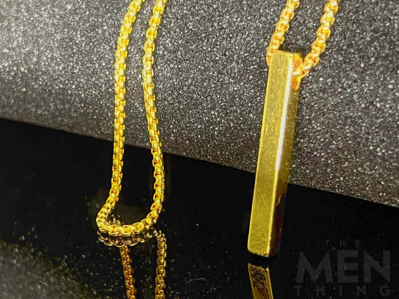 THE MEN THING SS Pendant/ Necklace THE SLEEK (Gold Tone) - Alloy Pendant with Pure Stainless Steel24inch Round Box Chain, European trending Style for Men & Boy