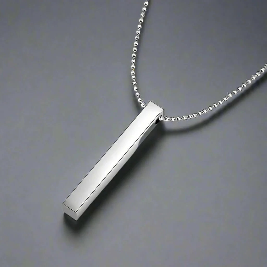 THE MEN THING SS Pendant/ Necklace THE SLEEK (T) - Pure Titanium Steel 3D Silver Cuboid Vertical Bar Pendant with 24inch Ball Chain for Men & Boys