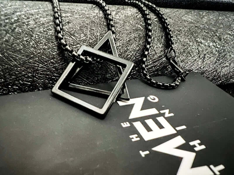 THE MEN THING SS Pendant/ Necklace TRISQUARE BLACK - Alloy Pendant with Pure Stainless Steel 24inch Round Box Chain , Milan trending Style for Men & Boy