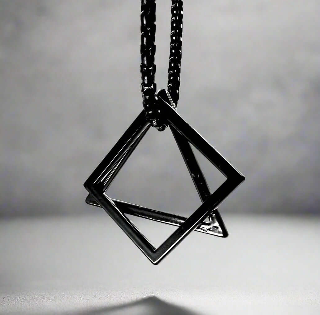 THE MEN THING SS Pendant/ Necklace TRISQUARE BLACK - Alloy Pendant with Pure Stainless Steel 24inch Round Box Chain , Milan trending Style for Men & Boy