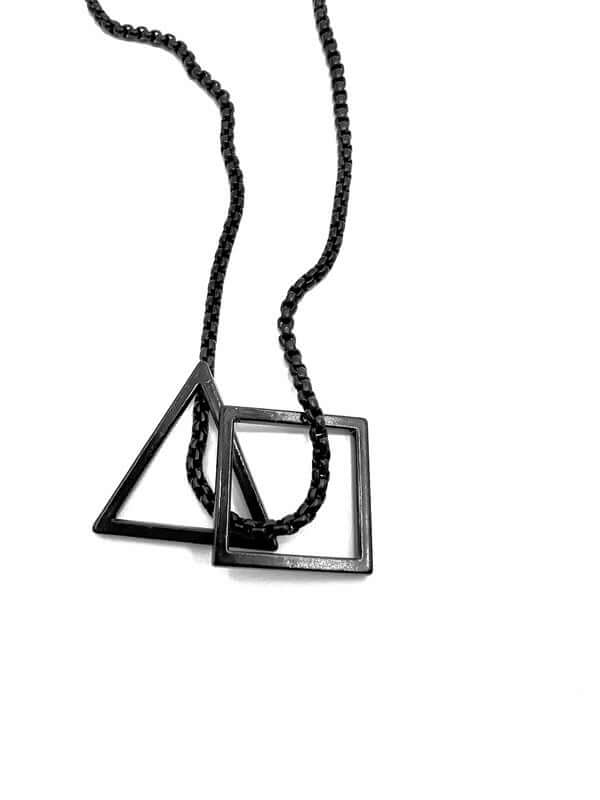 THE MEN THING SS Pendant/ Necklace TRISQUARE BLACK - Alloy Pendant with Pure Stainless Steel 24inch Round Box Chain , Milan trending Style for Men & Boy