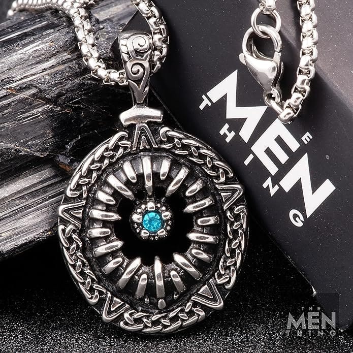 THE MEN THING SS Pendant/ Necklace TURQUOISE JAW - Pure Titanium Steel Pendant with 24inch Round Box Chain for Men & Boys