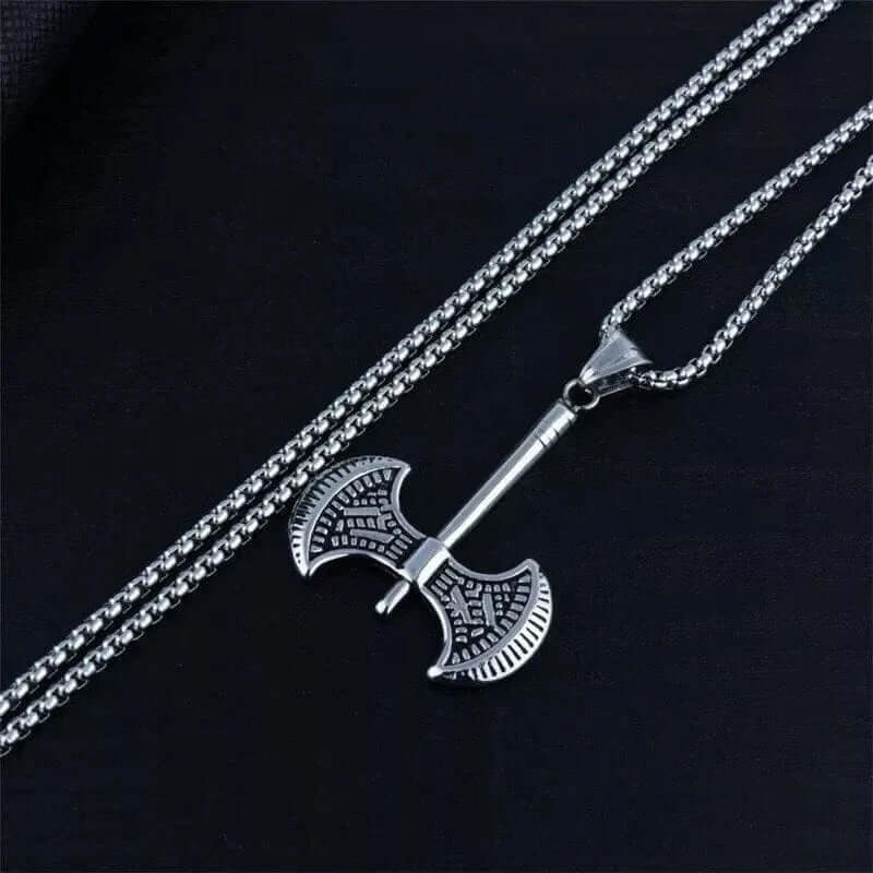 THE MEN THING SS Pendant/ Necklace TWIN SHARP AXE - Alloy Pendant with Stainless Steel 24inch Round Box Chain, American trending Style for Men & Boy