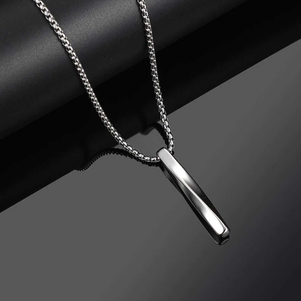 THE MEN THING SS Pendant/ Necklace TWISTED CUBOID VERTICAL BAR - Alloy Pendant with 24inch Round Box Chain, European trending Style for Men & Boys