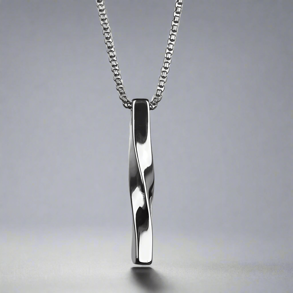 THE MEN THING SS Pendant/ Necklace TWISTED CUBOID VERTICAL BAR - Alloy Pendant with 24inch Round Box Chain, European trending Style for Men & Boys