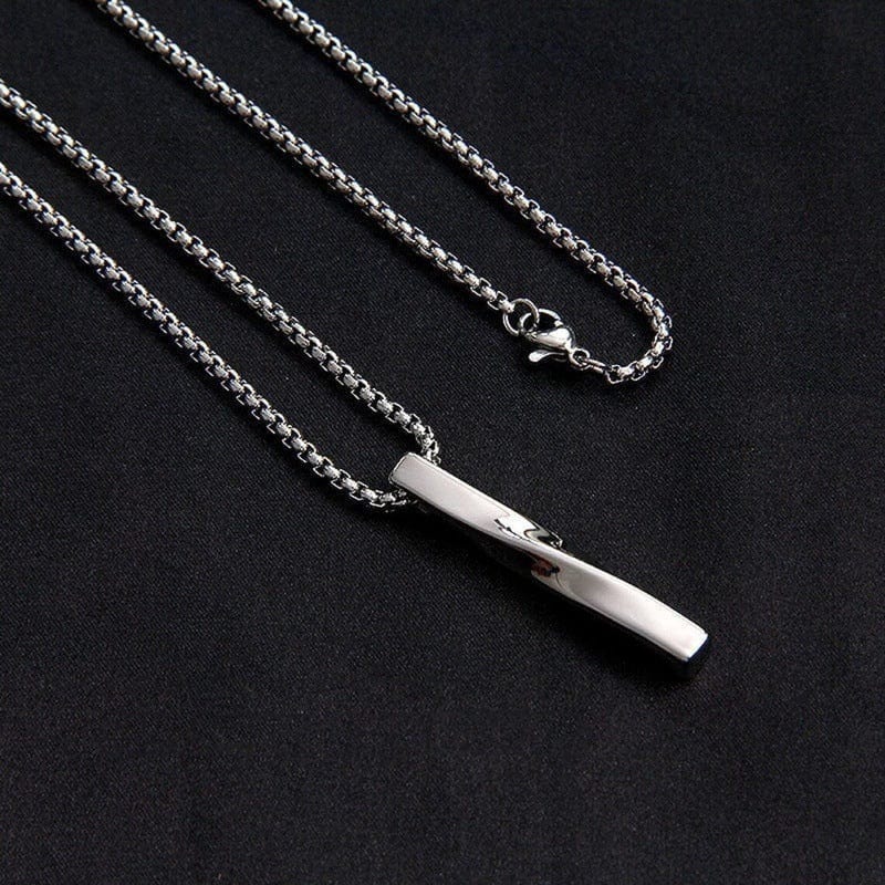 THE MEN THING SS Pendant/ Necklace TWISTED CUBOID VERTICAL BAR - Alloy Pendant with 24inch Round Box Chain, European trending Style for Men & Boys