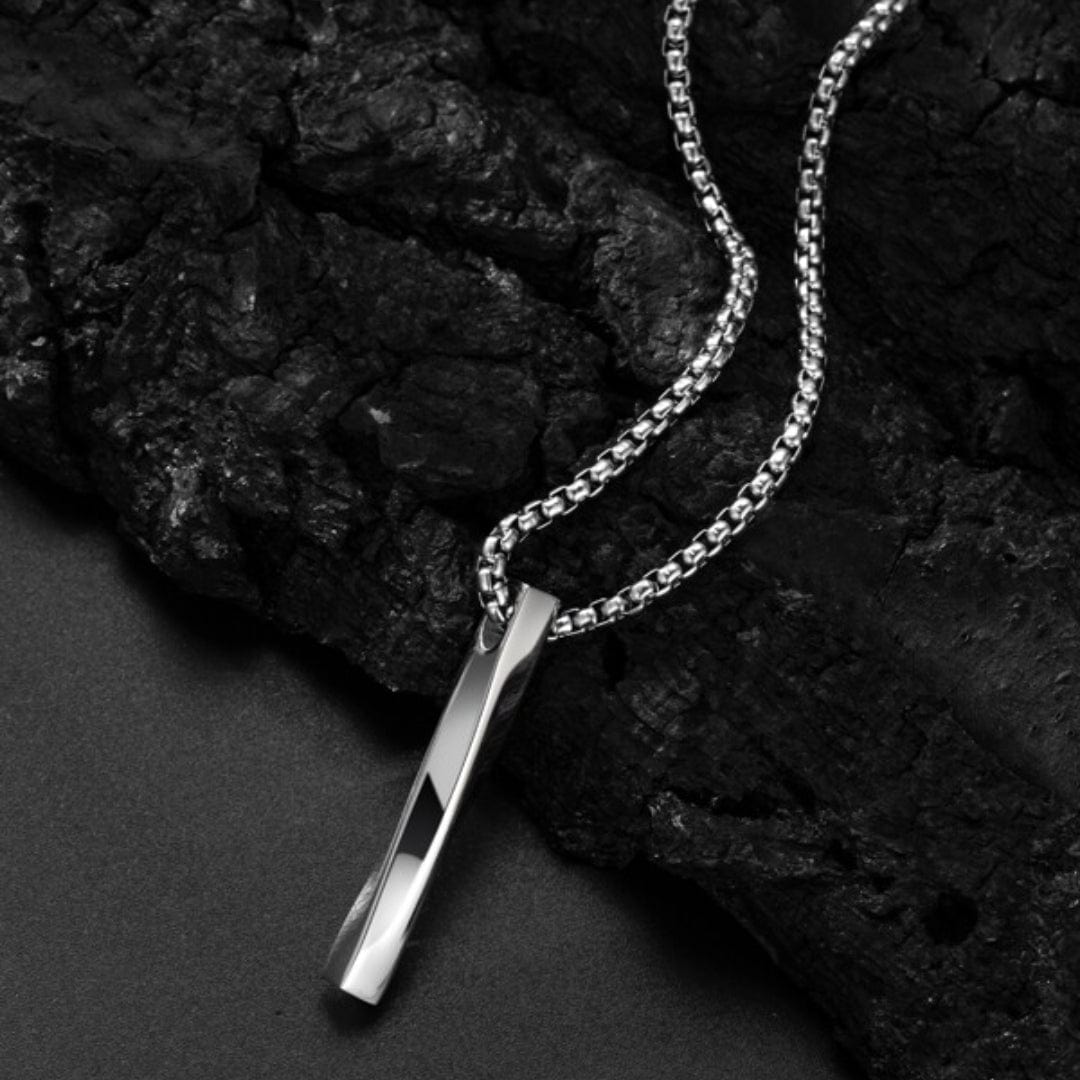 THE MEN THING SS Pendant/ Necklace TWISTED CUBOID VERTICAL BAR - Alloy Pendant with 24inch Round Box Chain, European trending Style for Men & Boys