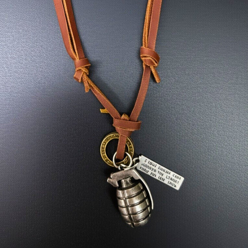 THE MEN THING SS Pendant/ Necklace URBAN GRENADE - Titanium Steel Pendant with Adjustable Rope Chain for Men & Boys