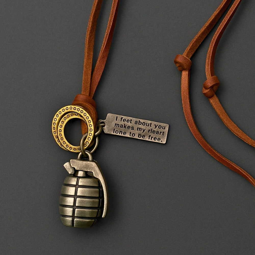 THE MEN THING SS Pendant/ Necklace URBAN GRENADE - Titanium Steel Pendant with Adjustable Rope Chain for Men & Boys