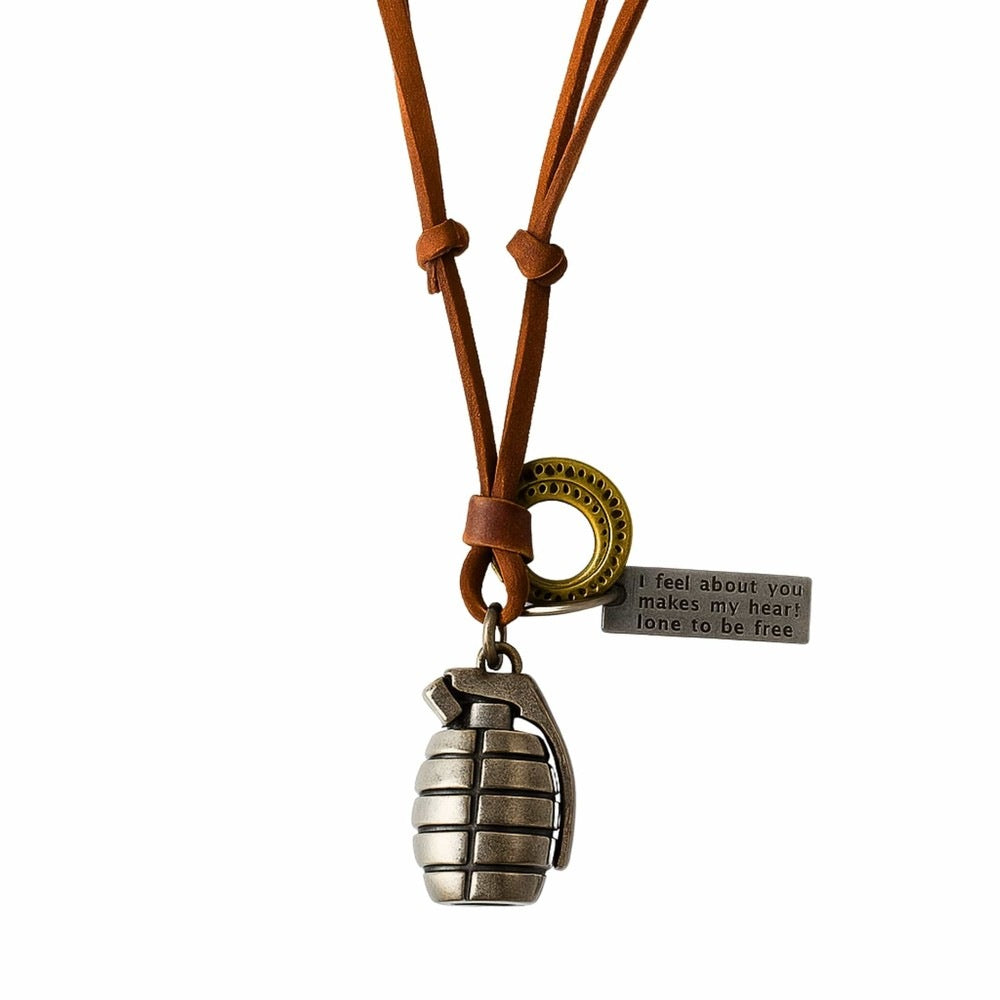 THE MEN THING SS Pendant/ Necklace URBAN GRENADE - Titanium Steel Pendant with Adjustable Rope Chain for Men & Boys