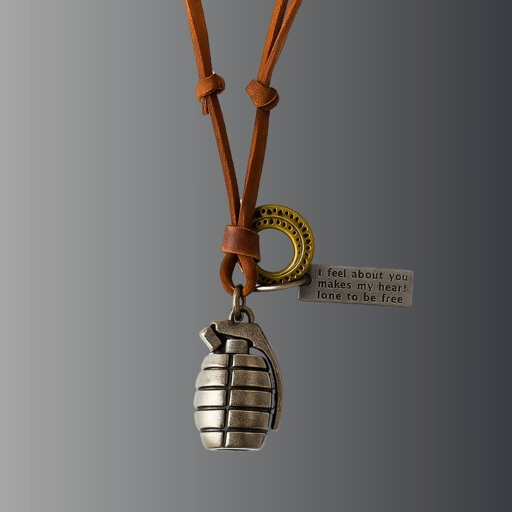THE MEN THING SS Pendant/ Necklace URBAN GRENADE - Titanium Steel Pendant with Adjustable Rope Chain for Men & Boys