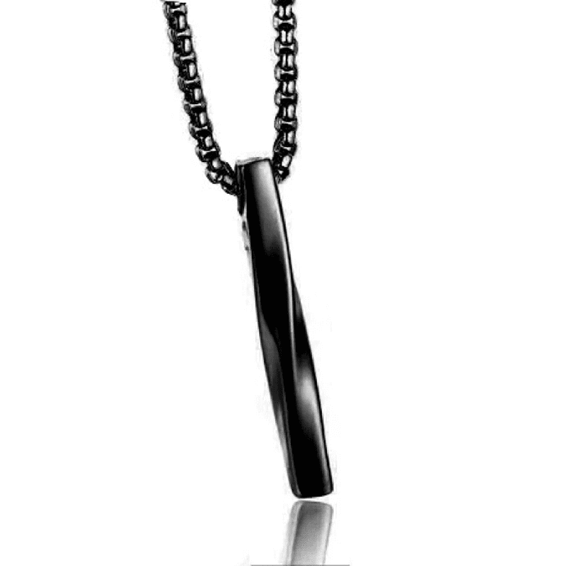 THE MEN THING SS Pendant/ Necklace VERTICAL TWIST - Alloy Black Twisted Bar Pendant with 24inch Black Round Box Chain, European trending Style for Men & Boys