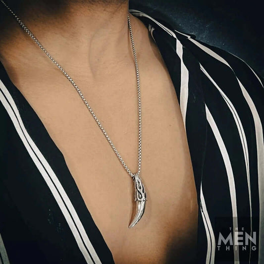 THE MEN THING SS Pendant/ Necklace VICTORY TOOTH - Alloy Pendant with Pure Stainless Steel 24inch Round Box Chain, American trending Style for Men & Boy