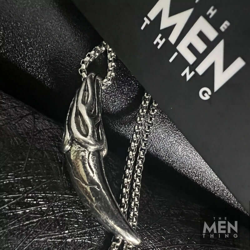 THE MEN THING SS Pendant/ Necklace VICTORY TOOTH - Alloy Pendant with Pure Stainless Steel 24inch Round Box Chain, American trending Style for Men & Boy